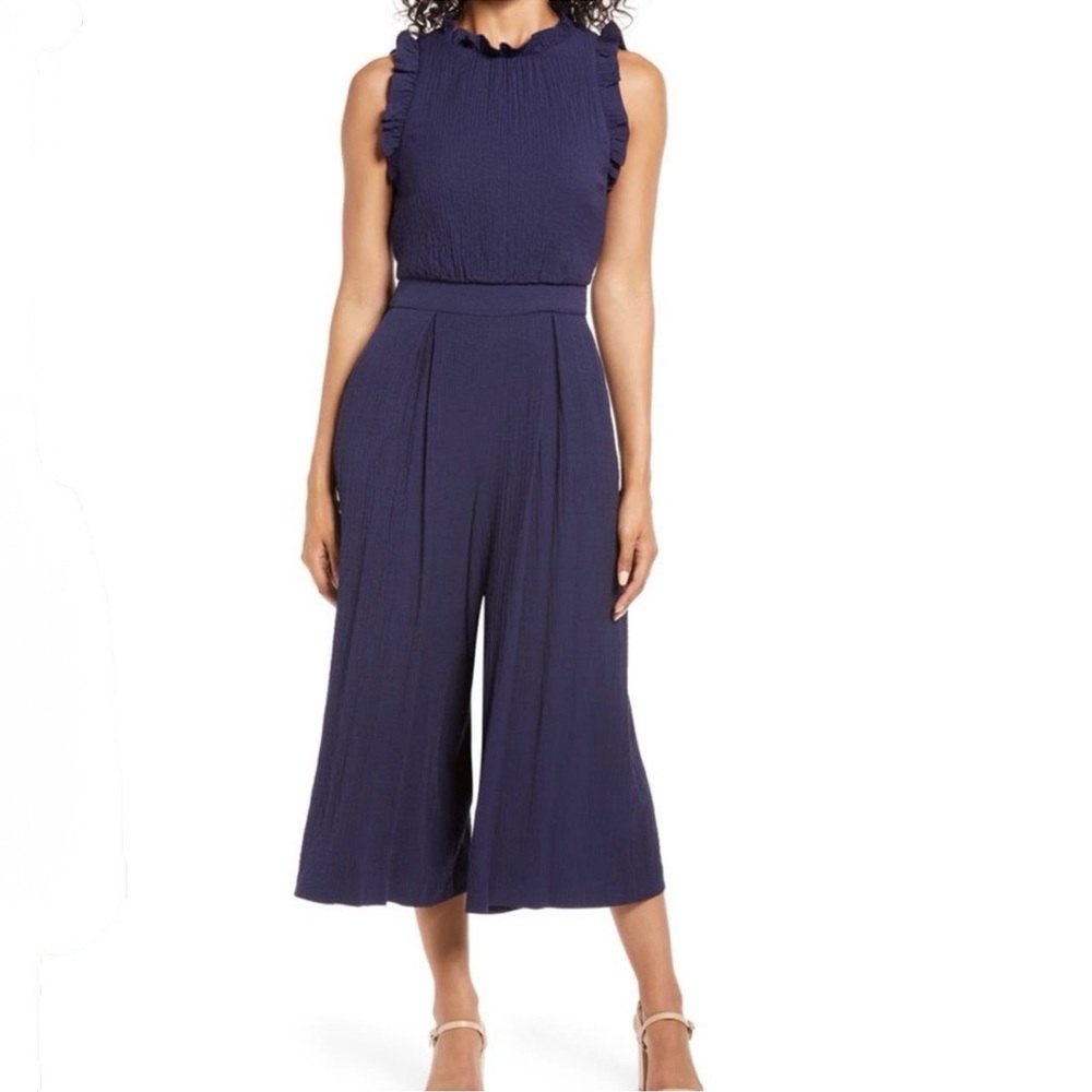 VINCE CAMUTO  Midnight Blue Ruffle Sleeve Wide Leg Jumpsuit